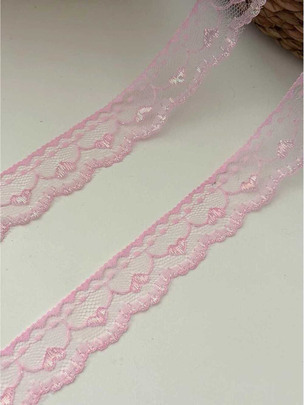 10yds Pink Heart none strech Lace Trim, wholesale